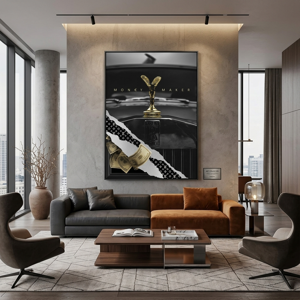 Geldmacher mit Golddollar Motivierender Leinwand-Kunstdruck