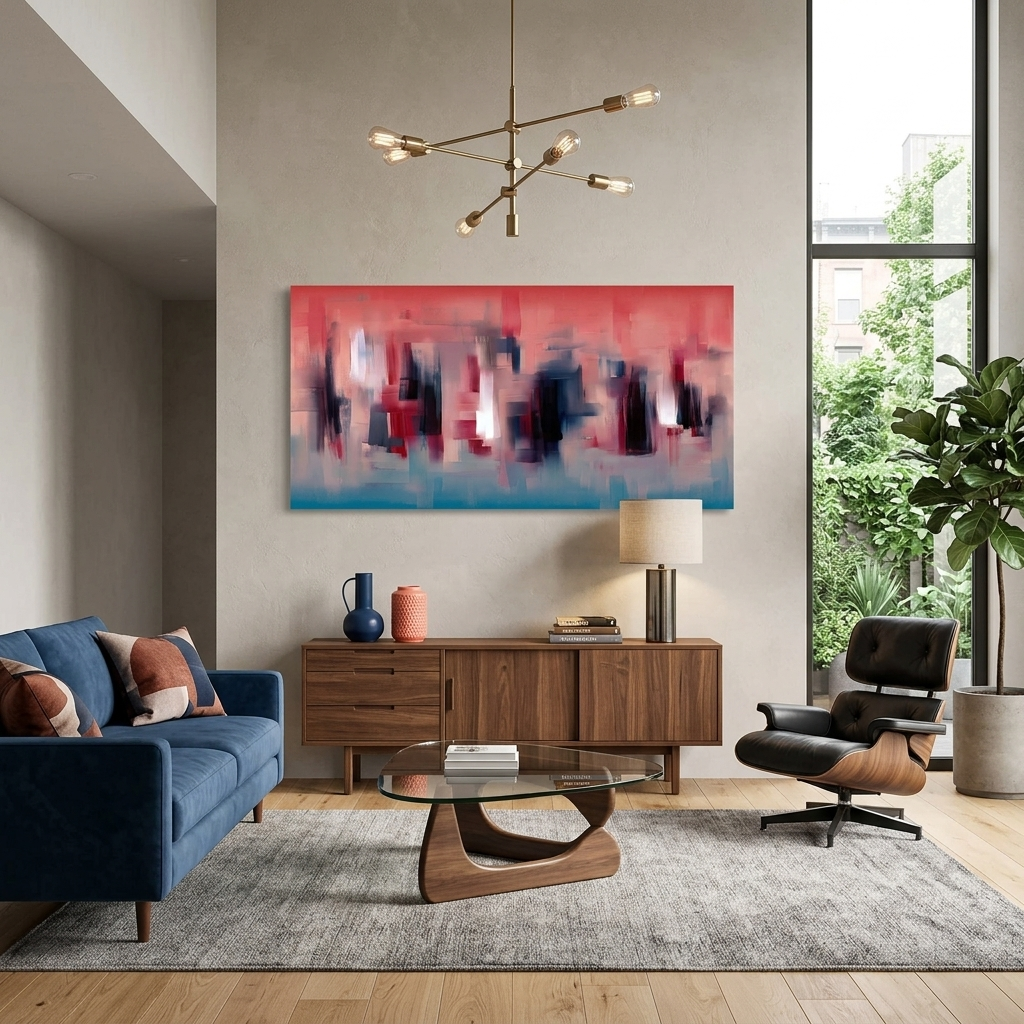 Rot und Blau abstrakt mit dunklen Details Abstraktion Leinwand Wand Kunstdruck