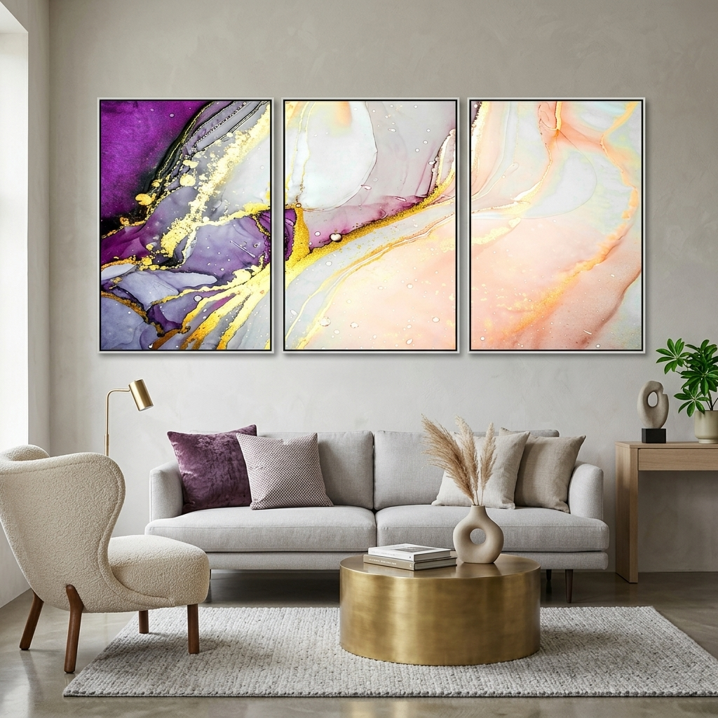 Modularer abstrakter mehrteiliger Kunstdruck auf Leinwand, pudriger Lavendel