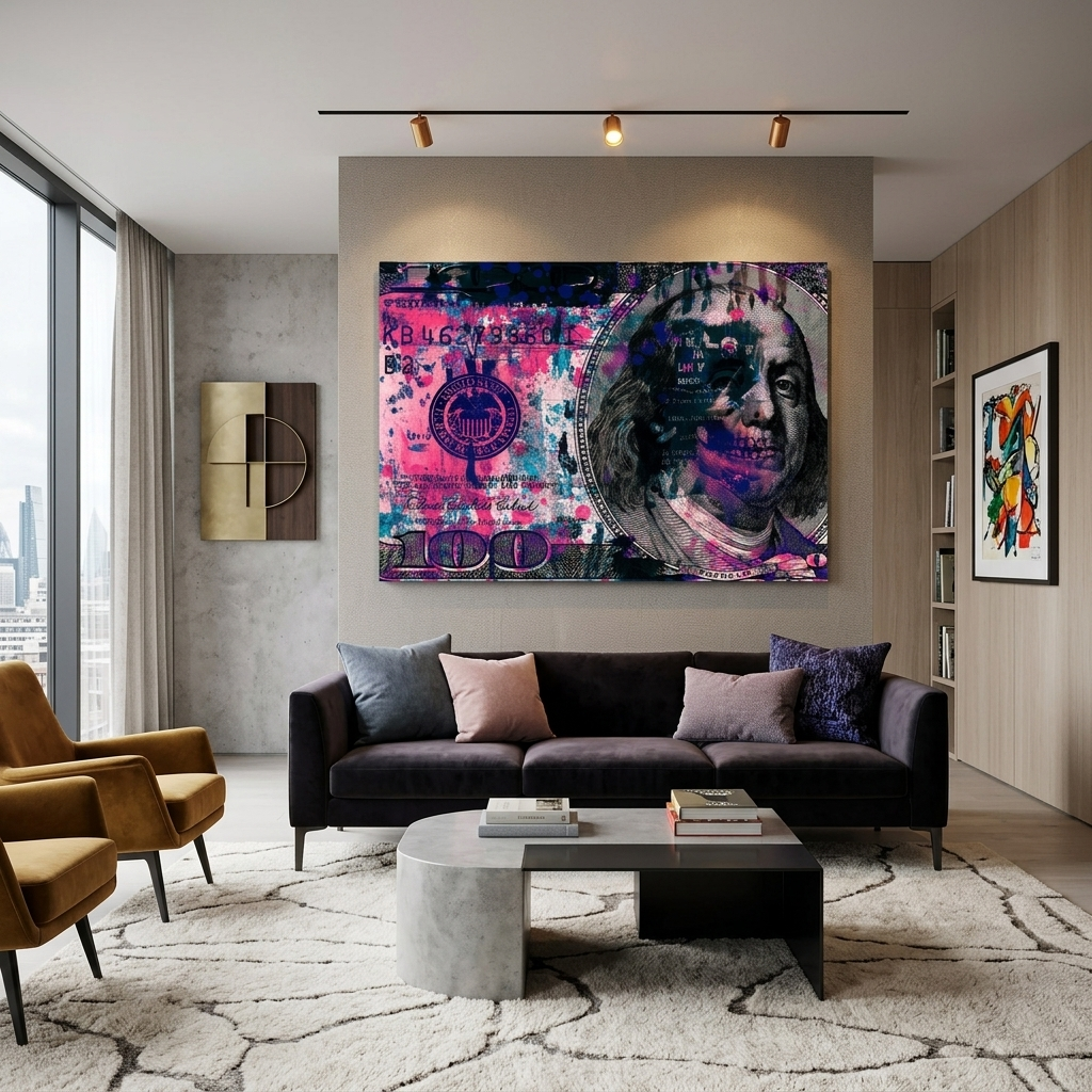 Leinwandbild „Dollar mit Farbe“, inspirierender Wanddruck