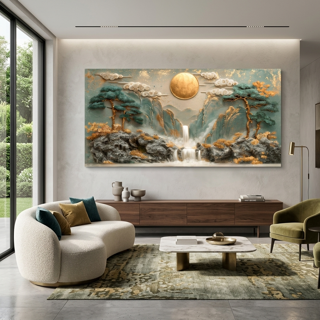 Zwei Hirsche in der Nähe eines Baumes mit einem Berg im Hintergrund Abstraktion Leinwand Wand Kunstdruck