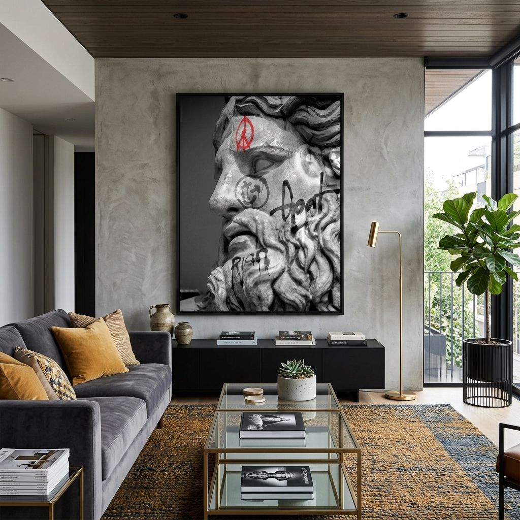 Kunstdruck auf Leinwand mit Zeus-Statue für Zuhause