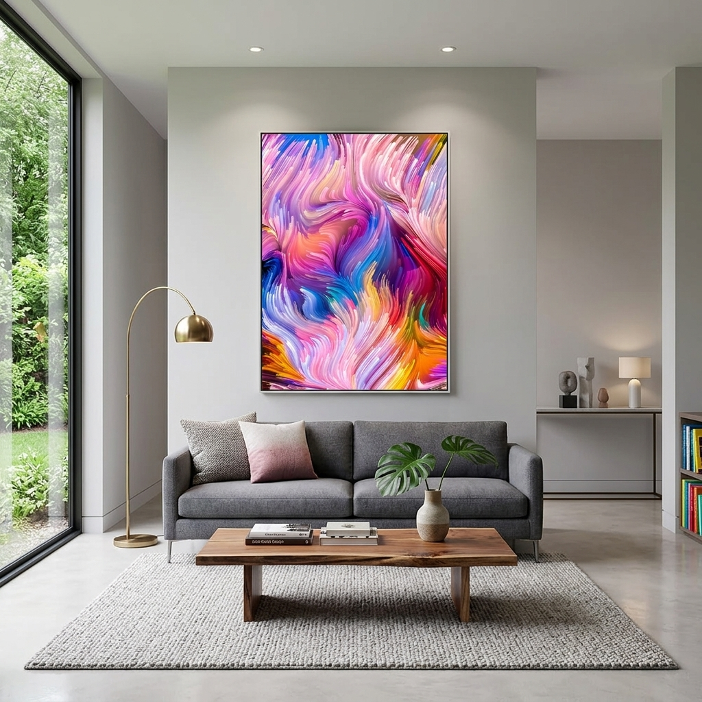 Der farbenfrohe Abstraktions-Kunstdruck auf Leinwand