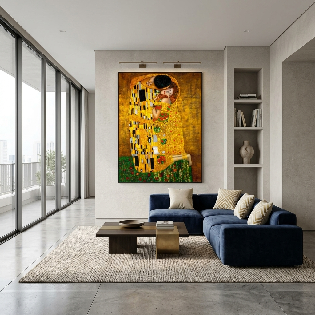 Reproduktion „Der Kuss“ von Gustav Klimt, Reproduktion auf Leinwand, Wand-Kunstdruck