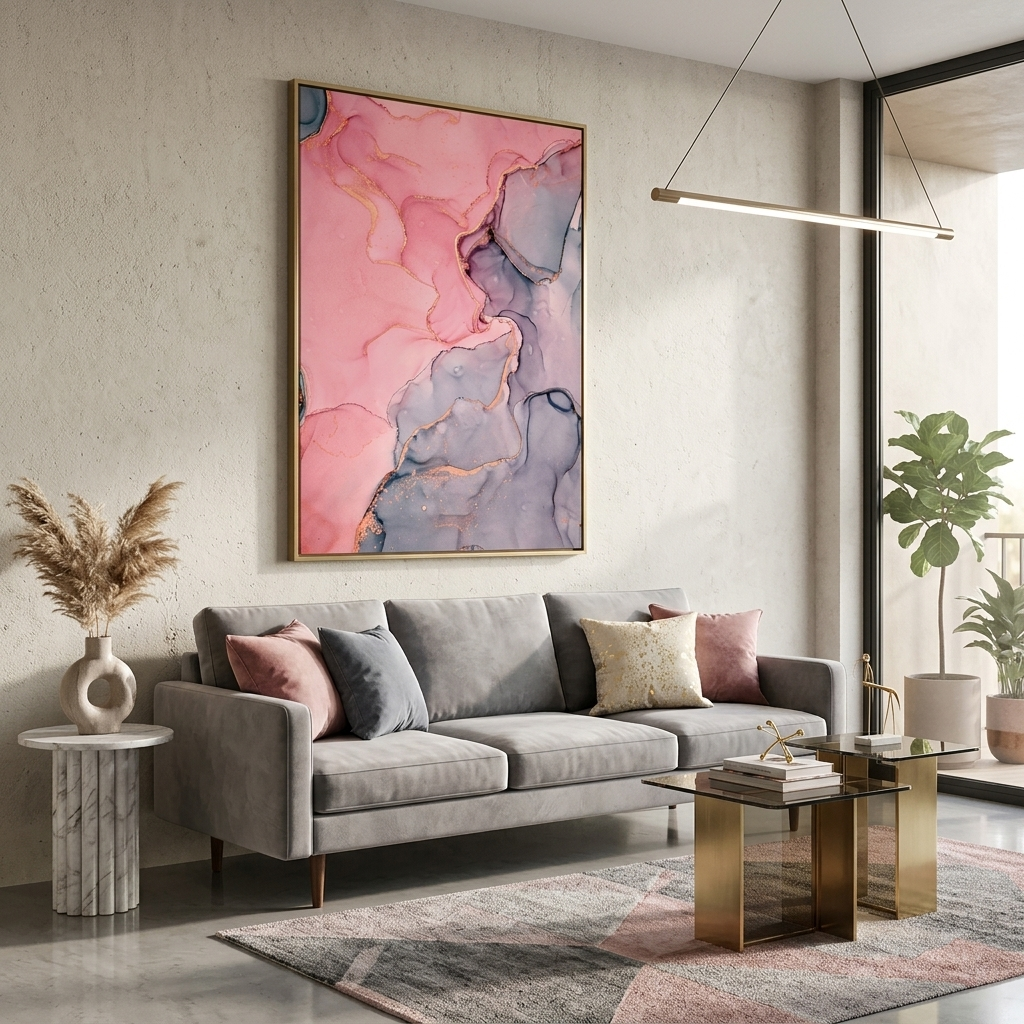 Puderrosa mit grauem Abstraktions-Leinwand-Kunstdruck