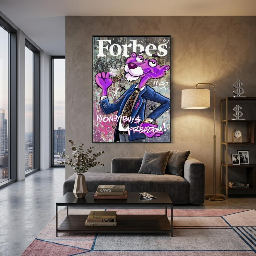 Pink Panther auf dem Cover des Forbes-Leinwand-Kunstdrucks