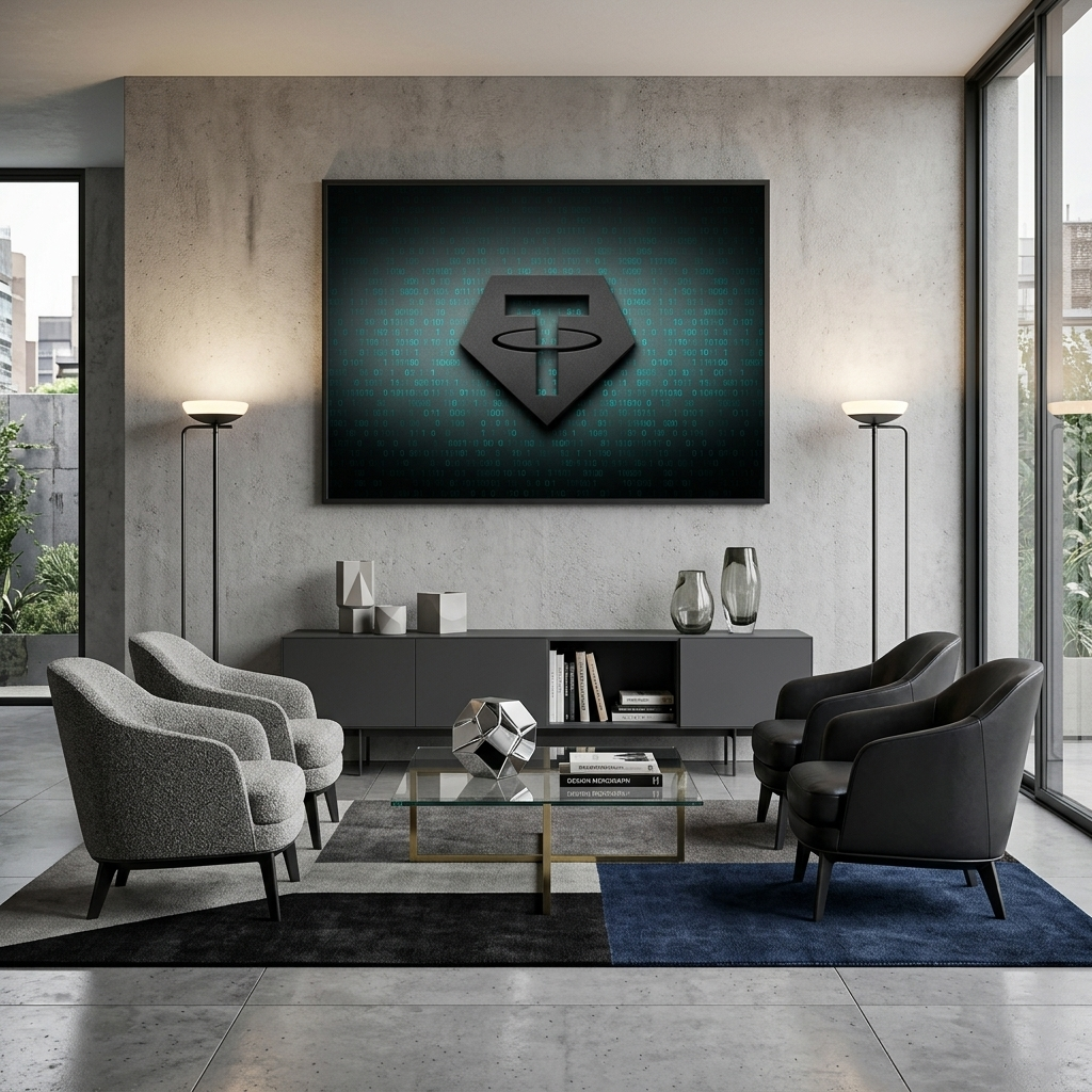 Tezer USDT Logo Binärcode Inspirierender Kunstdruck auf Leinwand
