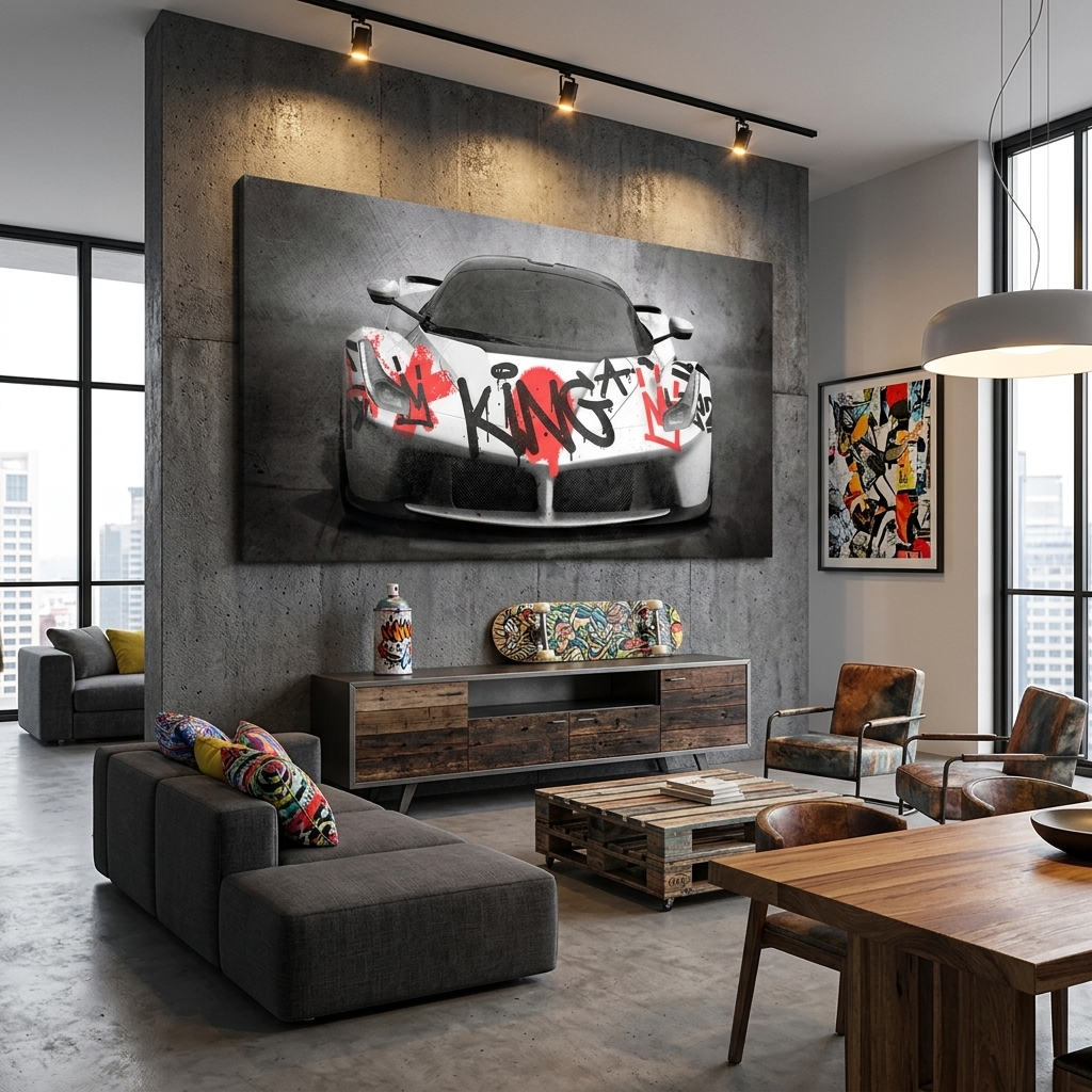 Zur Motivation Graffiti King Ferrari Mercedes Motivierender Leinwand-Kunstdruck