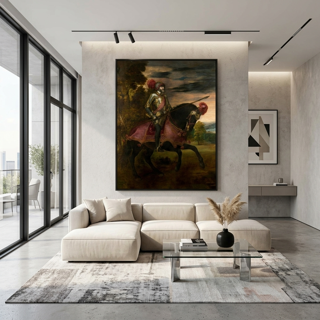 Reproduktion des Porträts von Karl V. Tizian, Reproduktion auf Leinwand, Kunstdruck