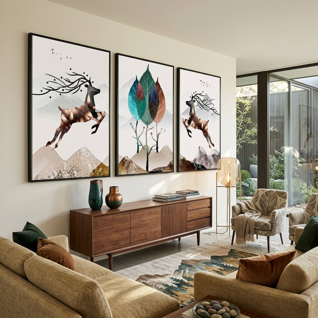 Modularer abstrakter Baum im Goldstil, mehrteiliger Kunstdruck auf Leinwand