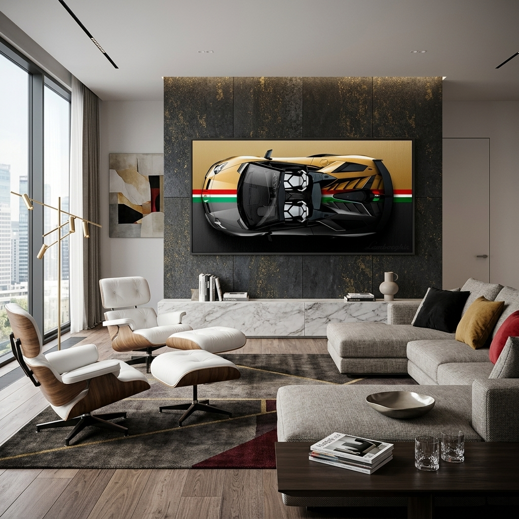 Leinwandbild, Porsche 911, grün, auf grauem Hintergrund
