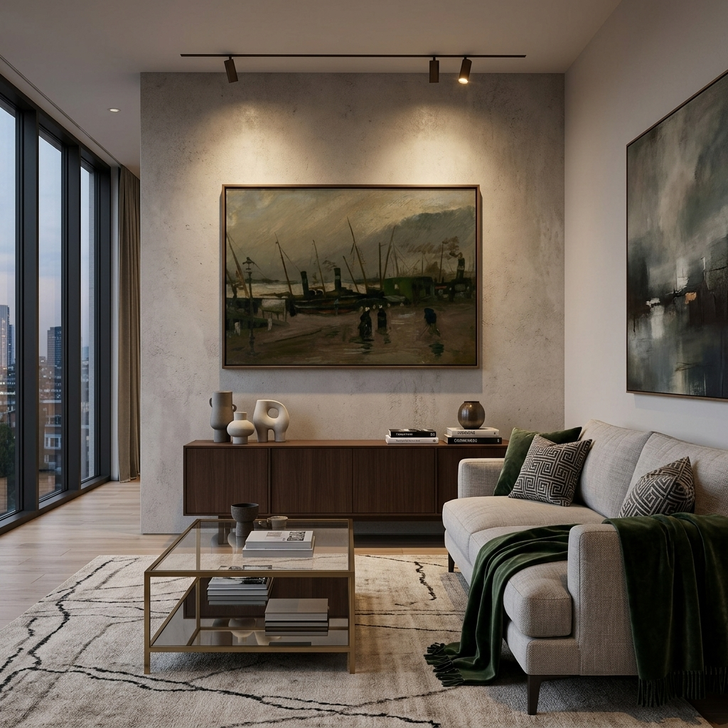 Reproduktion: Kai mit Schiffen in Antwerpen, Vincent van Gogh, Reproduktion auf Leinwand, Kunstdruck