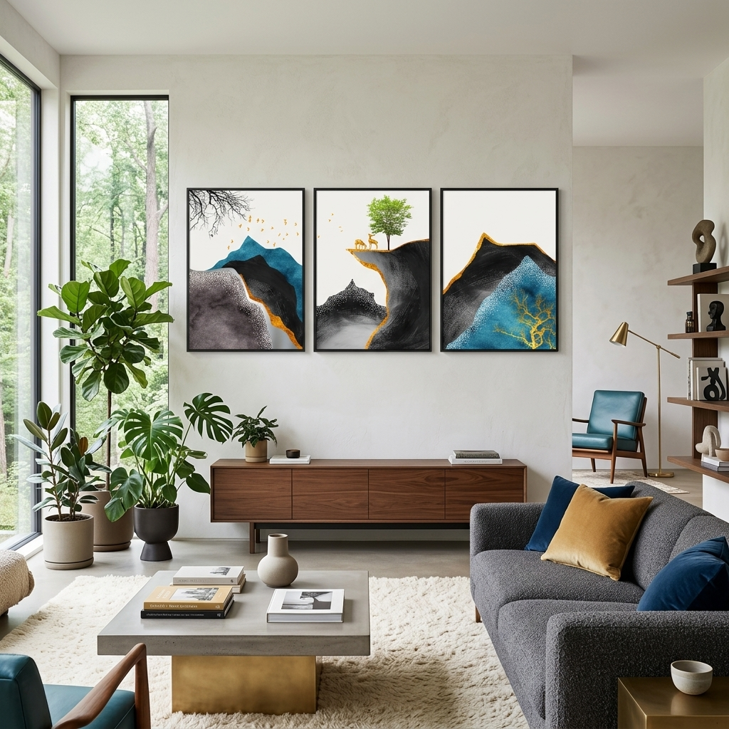 Modularer abstrakter Hirsch in den Bergen, mehrteiliger Kunstdruck auf Leinwand