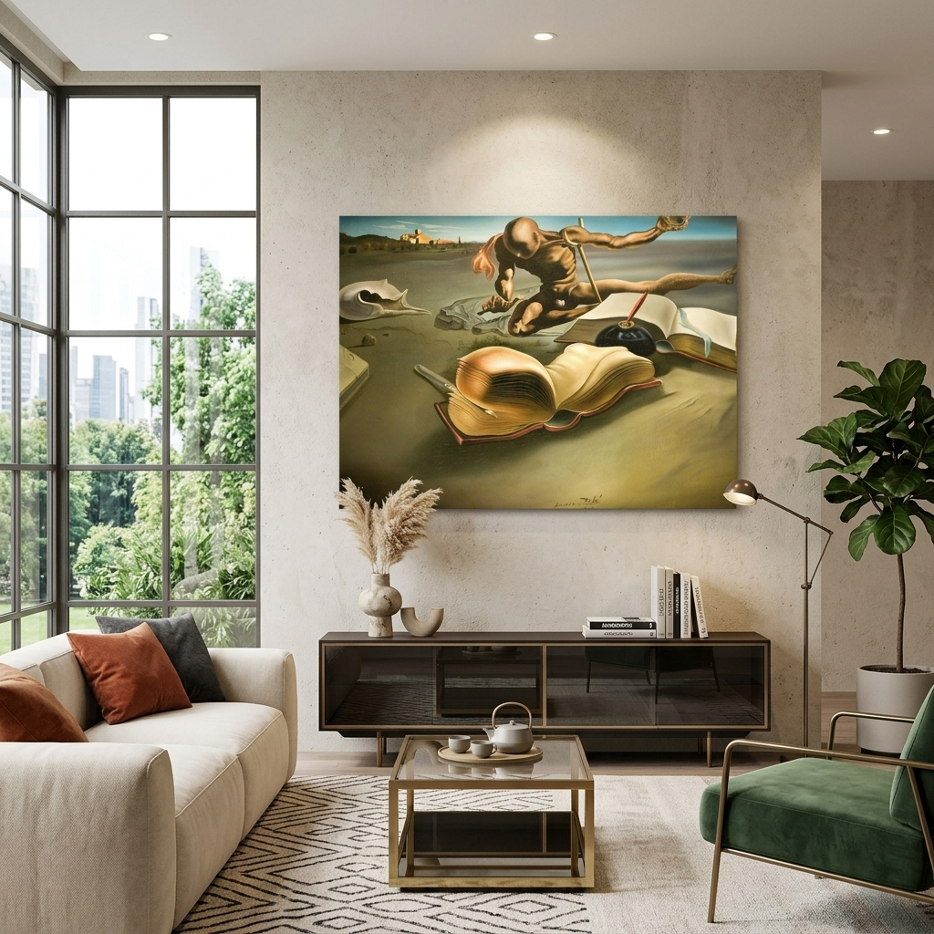 Reproduktion „Die Verwandlung eines Buches in ein Buch“ von Salvador Dali, Reproduktion, Kunstdruck auf Leinwand