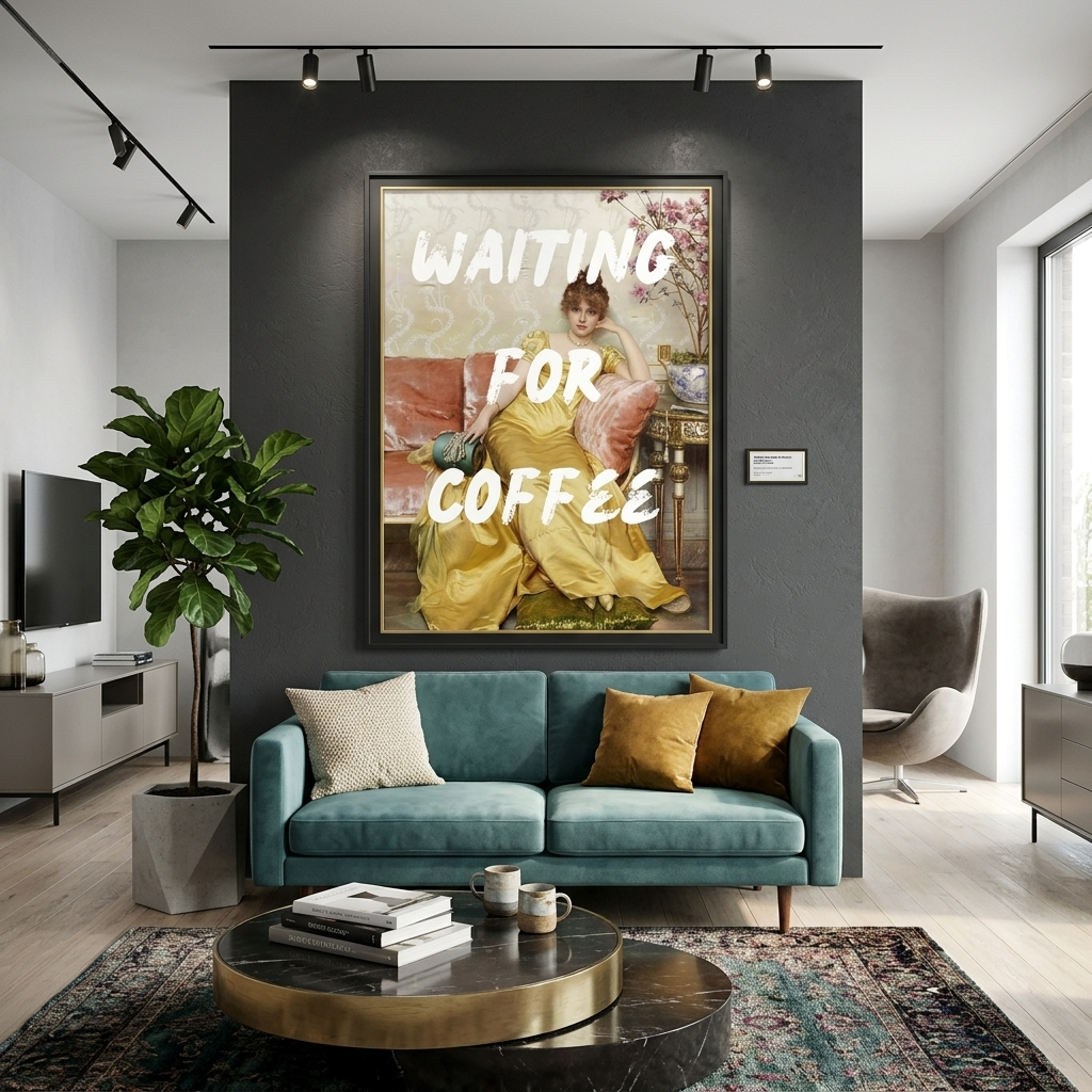 Kunstdruck auf Leinwand „Reverie. Warten auf Kaffee“