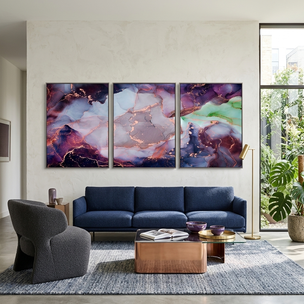 Modularer, abstrakter Kunstdruck auf Leinwand, mehrere Teile, Burgundergrau