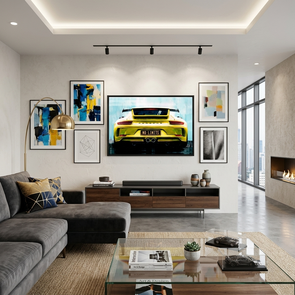 Porsche auf der Rückseite der "No Limit" Nummernschilder Leinwand Wand Kunstdruck