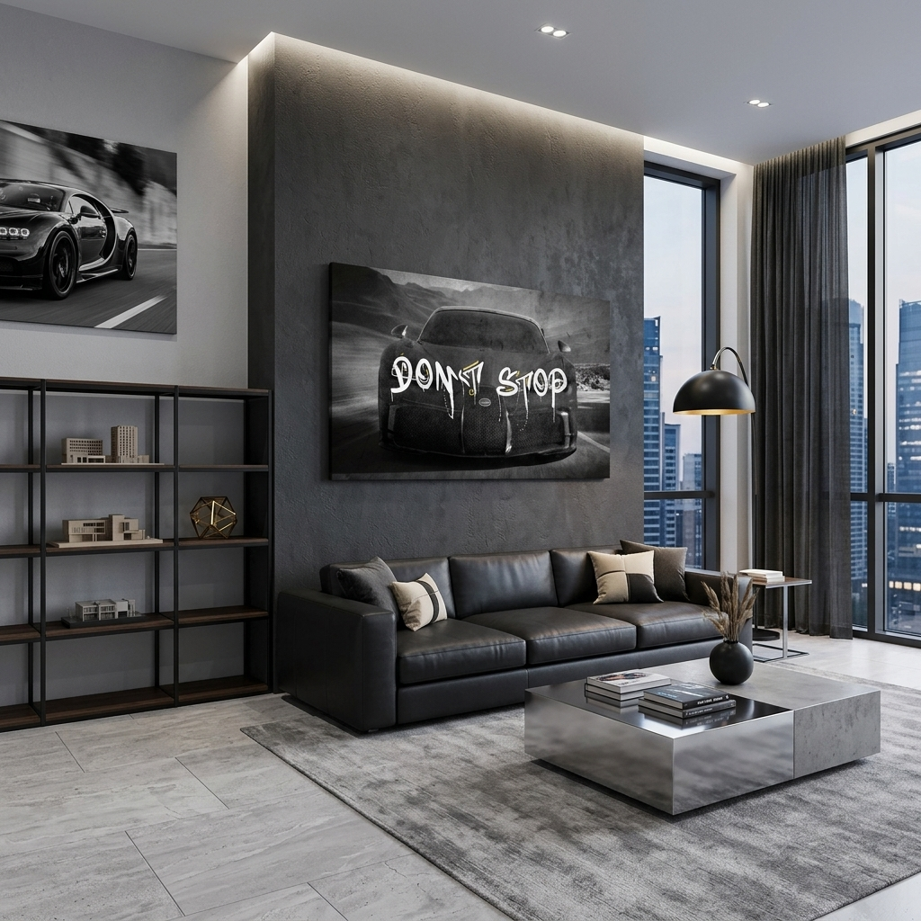 Zur Motivation: „Don't Stop“ – Motivierender Kunstdruck auf Leinwand, Motivierender Bugatti