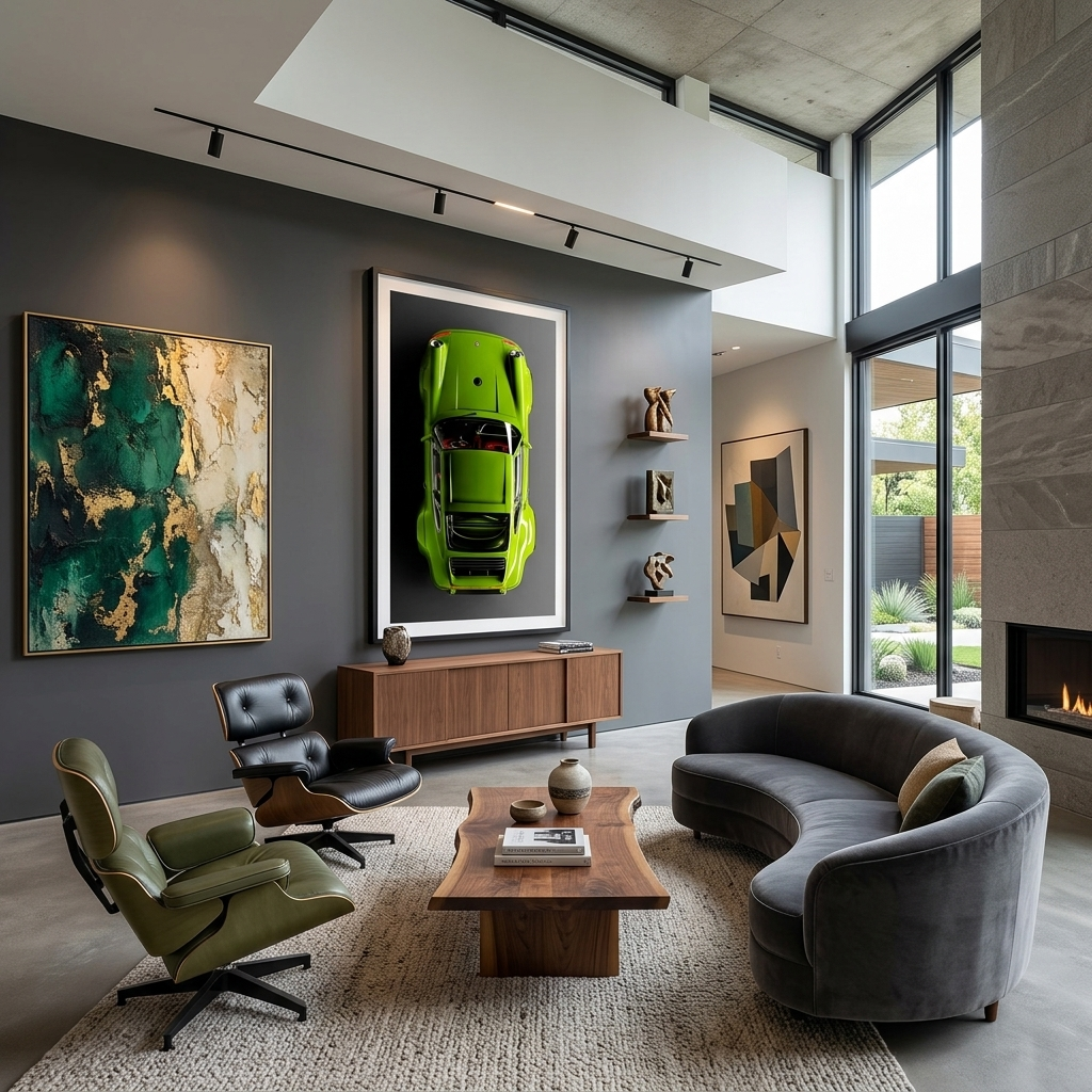 Сar lettuce green Porsche 911 on gray background  Canvas Wall Art Print