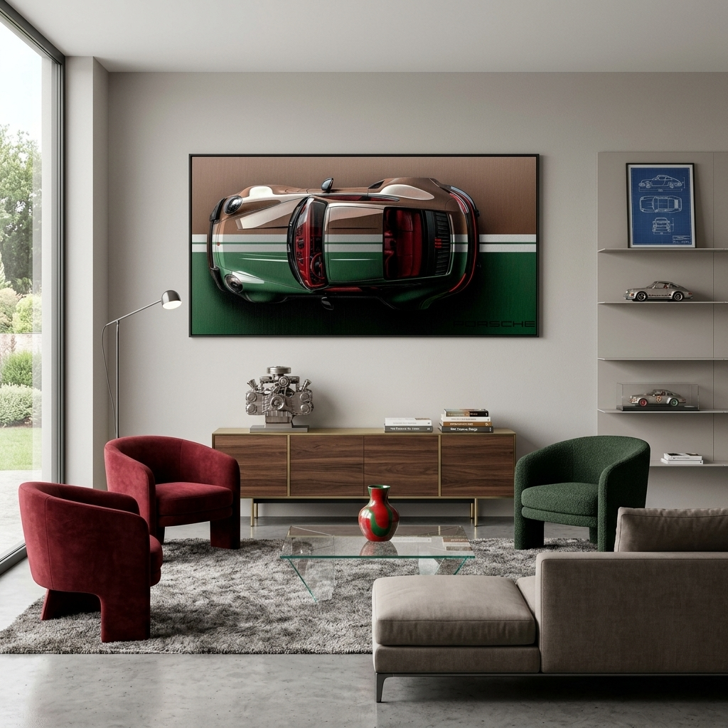 Leinwandbild, Porsche 911, grün, auf grauem Hintergrund