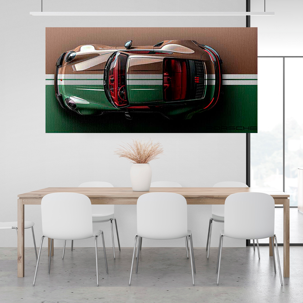 Leinwandbild, Porsche 911, grün, auf grauem Hintergrund