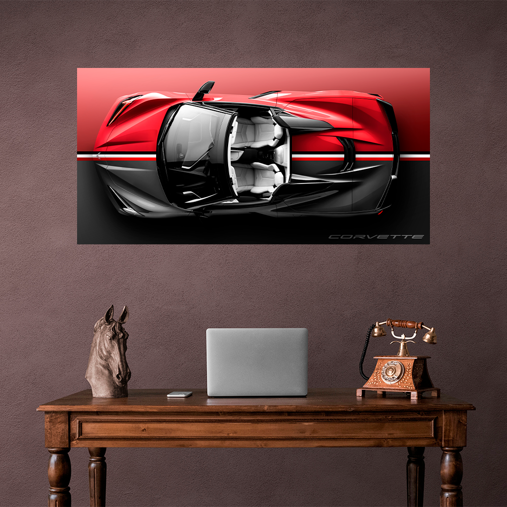 Chevrolet Corvette C8 Stingray Top-Down View - Premium Canvas Wall Art