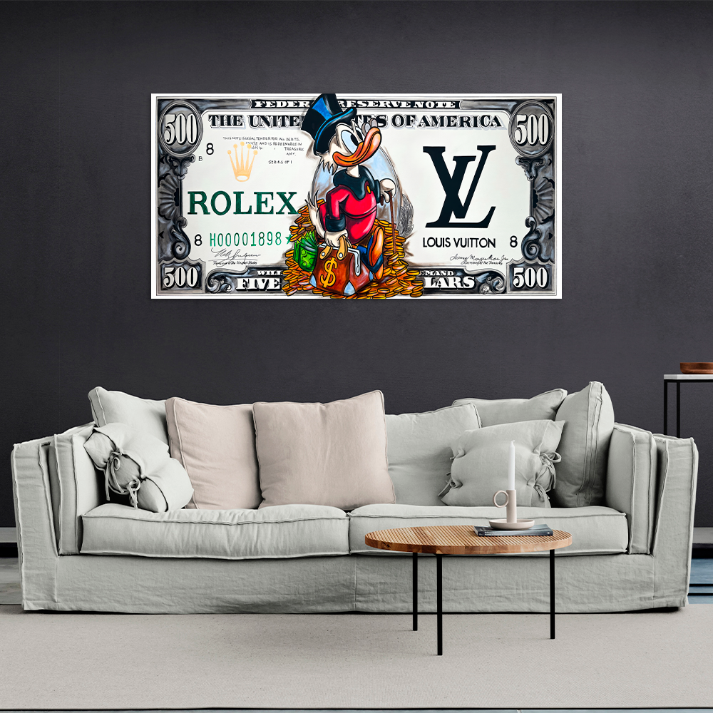 Luxury Money Art Canvas — Scrooge McDuck, Rolex & Louis Vuitton Dollar Poster
