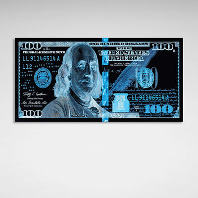 100 Dollar, schwarz und blau, inspirierender Kunstdruck auf Leinwand