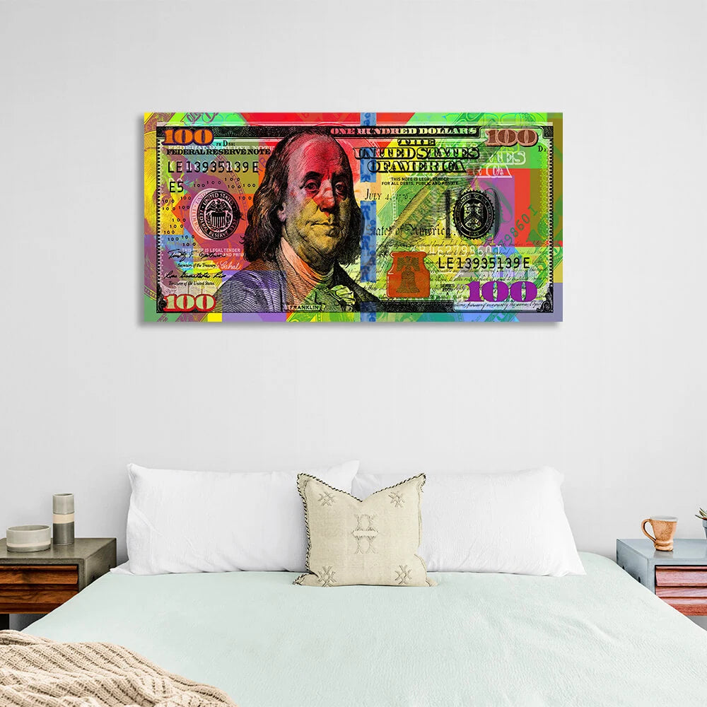100 dollars colorful Inspirational Canvas Wall Art Print
