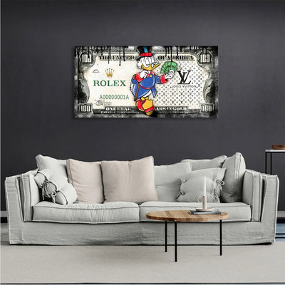 $100 Dollars Scrooge black and white Inspirational Canvas Wall Art Print