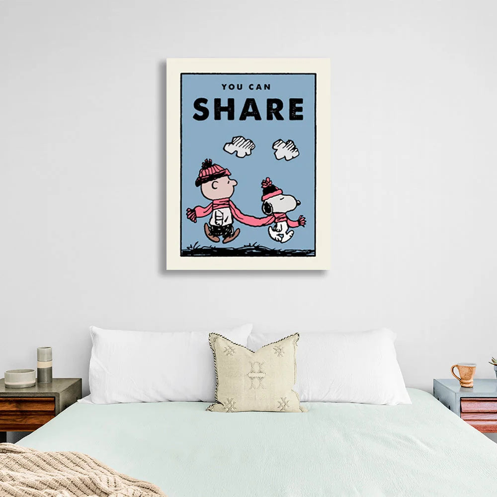 A boy and a dog walk with a sign on it Motivational Canvas Wall Art Print