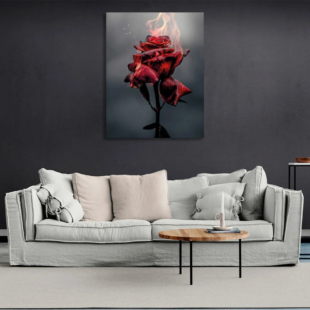 A blazing rose on a pastel background Canvas Wall Art Print