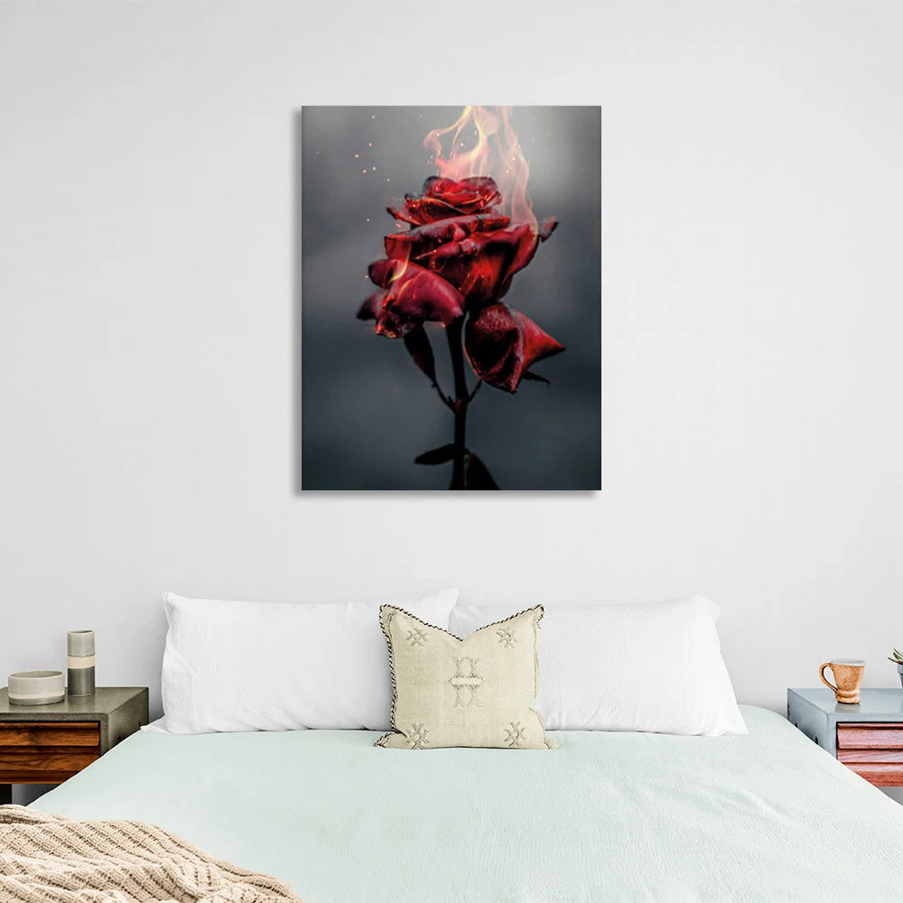 A blazing rose on a pastel background Canvas Wall Art Print