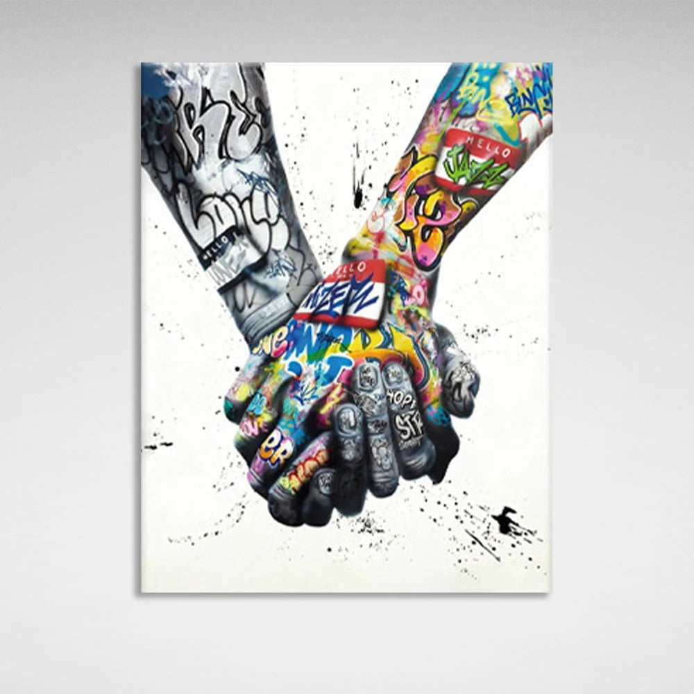 A hand with a dark coloring and a hand with a bright coloring Canvas Wall Art Print