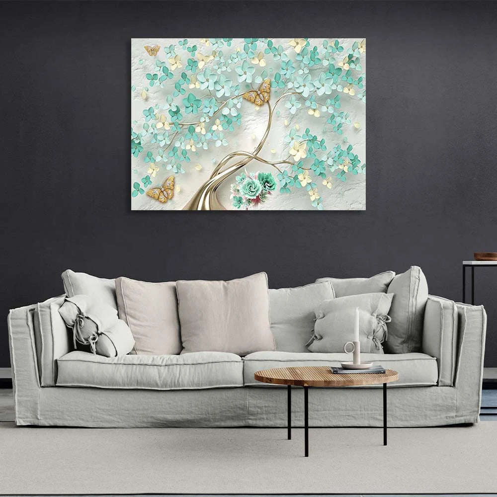 Leinwandbild „Ein Baum mit blauen Blüten“