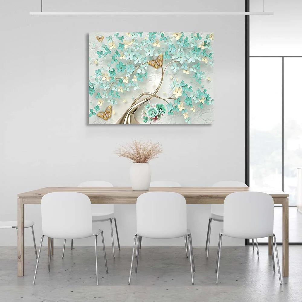 A tree with blue flowers Canvas Wall Art Print