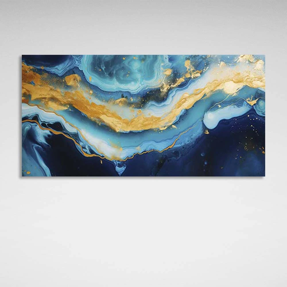 Abstraction Canvas Wall Art Print   Blue marble with gold