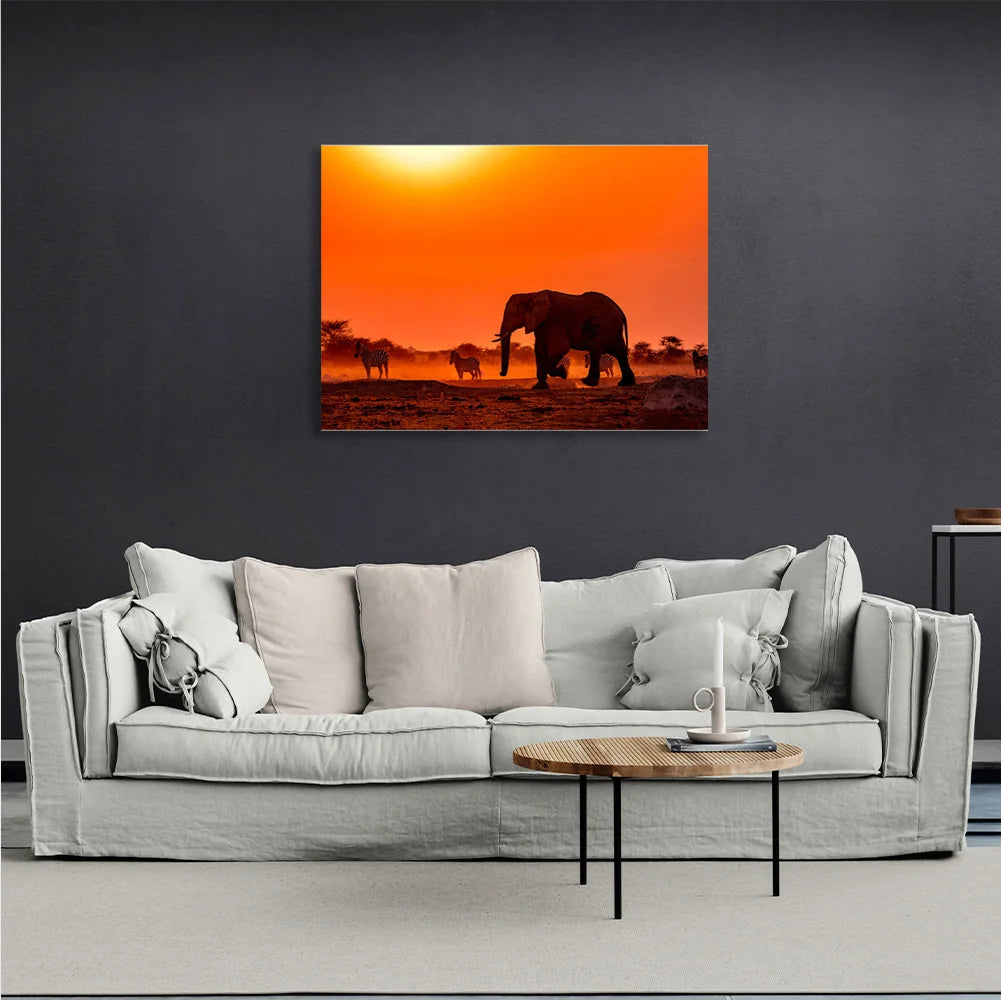 Leinwandbild „Ein Elefant mit Zebras“