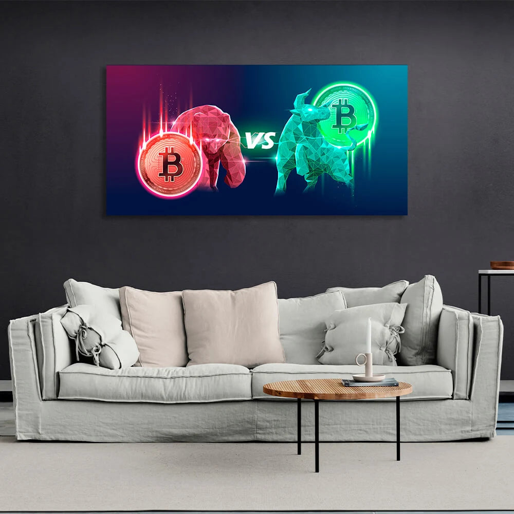 Bitcoin Bulle vs. Bär Inspirierender Leinwand-Kunstdruck