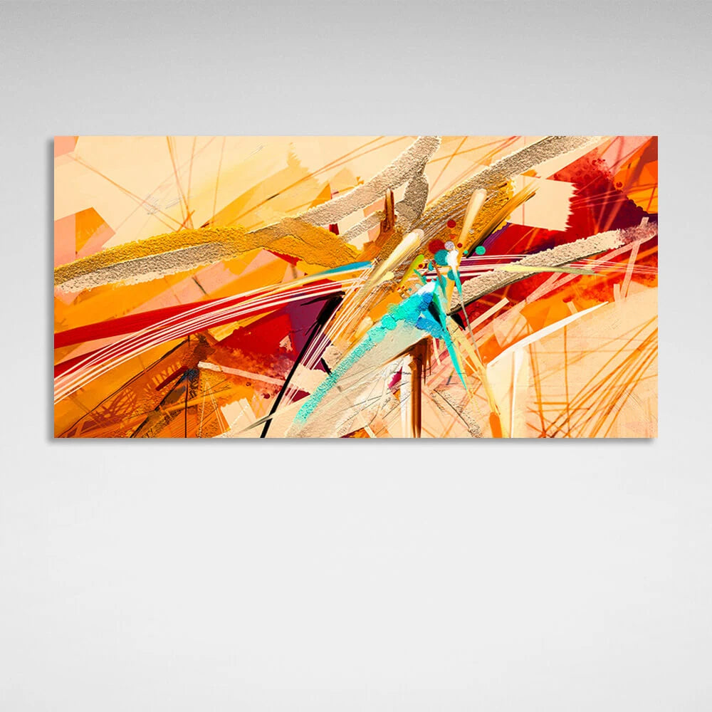 Beige abstract with red lines Abstraction Canvas Wall Art Print