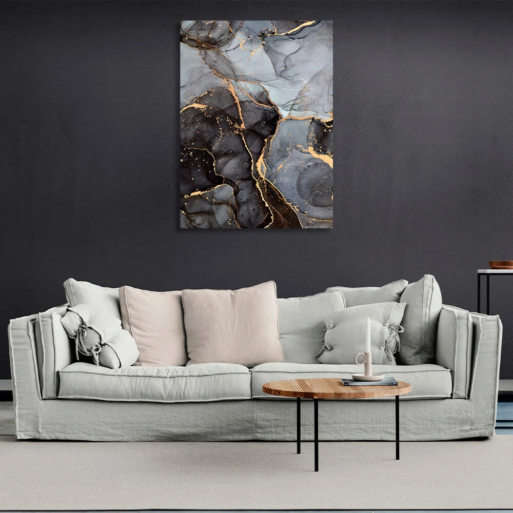 Black and gray abstract with gold Abstraction Canvas Wall Art Print