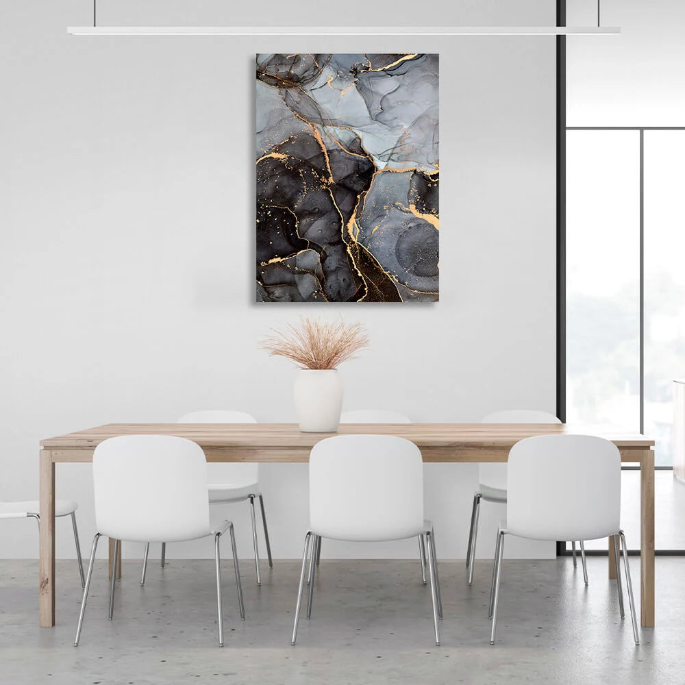 Black and gray abstract with gold Abstraction Canvas Wall Art Print