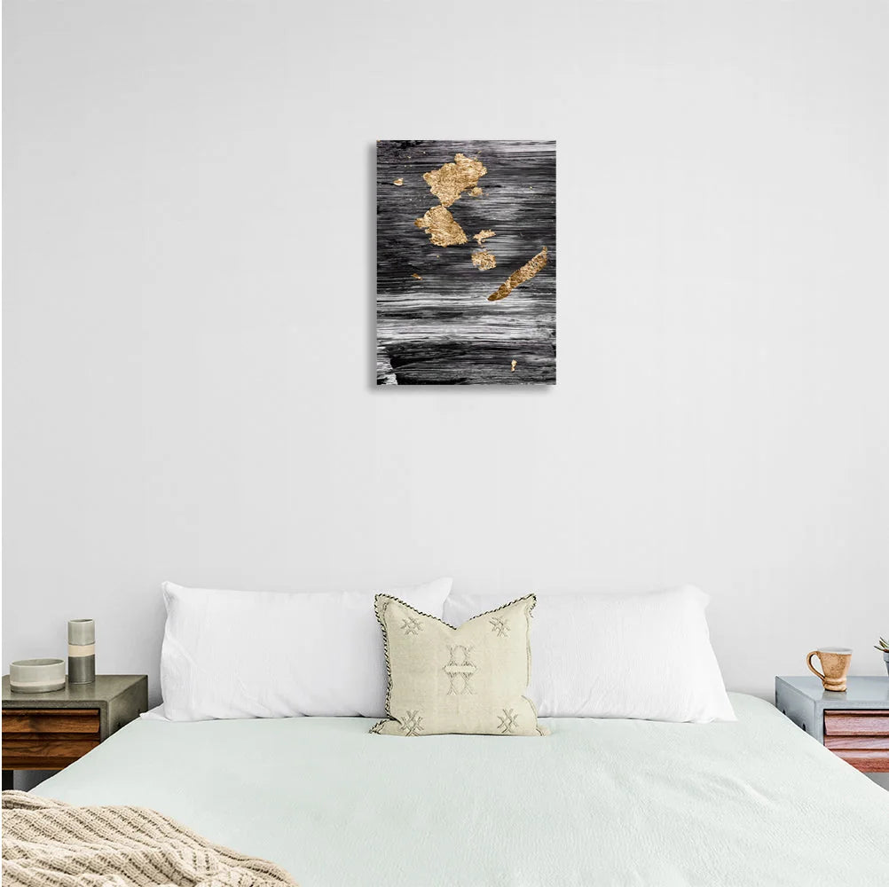 Black and white abstract with gold Abstraction Canvas Wall Art Print
