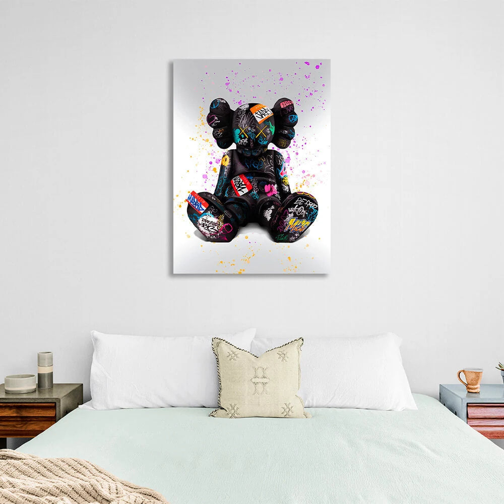 Black doll on a gray background with colored spots CANVAS Wall Art Print