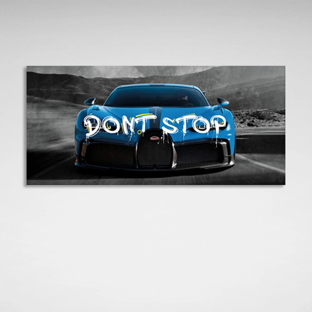 Leinwandbild „Bugatti-blaues Auto auf grauen Straßen“