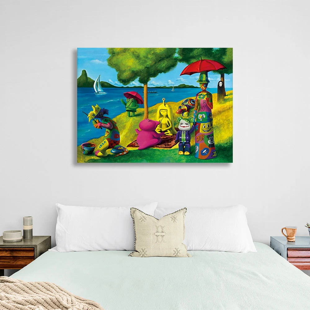 Brightly colored funny cartoon characters Canvas Wall Art Print