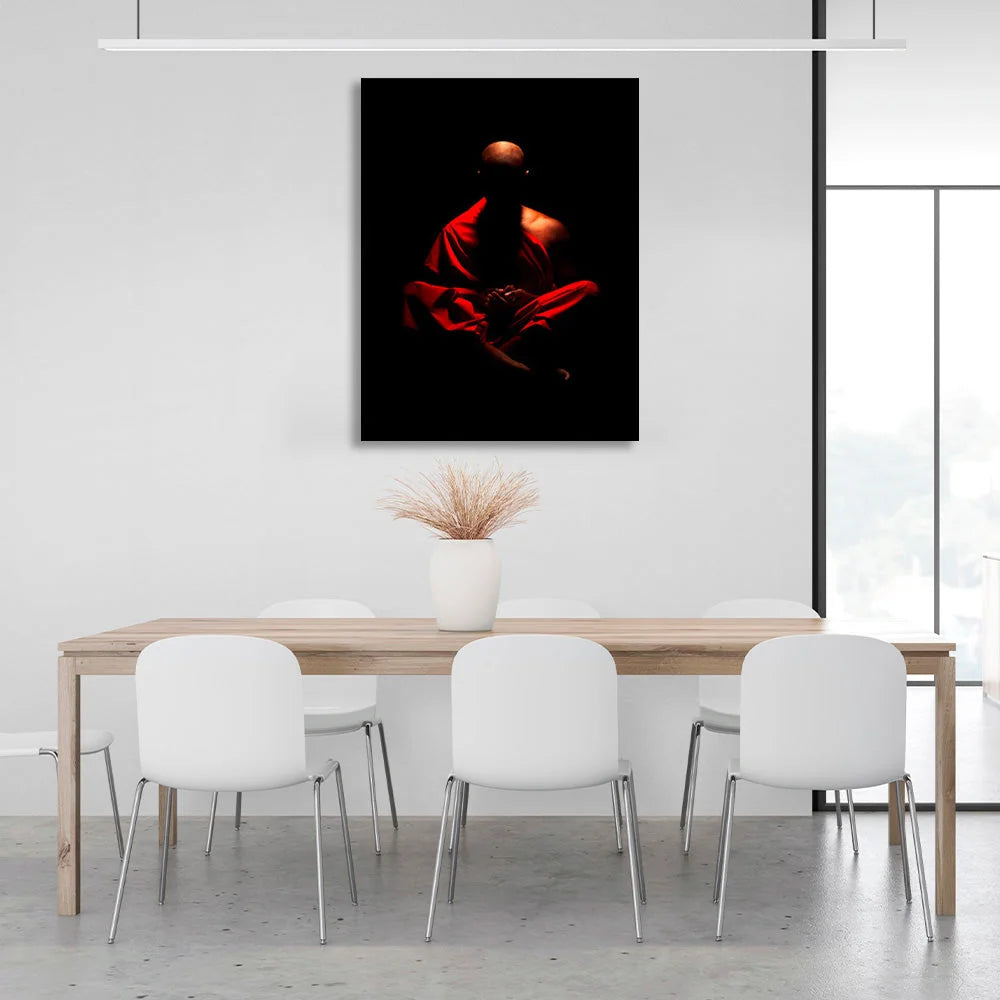 Buddhist monk on black background Canvas Wall Art Print