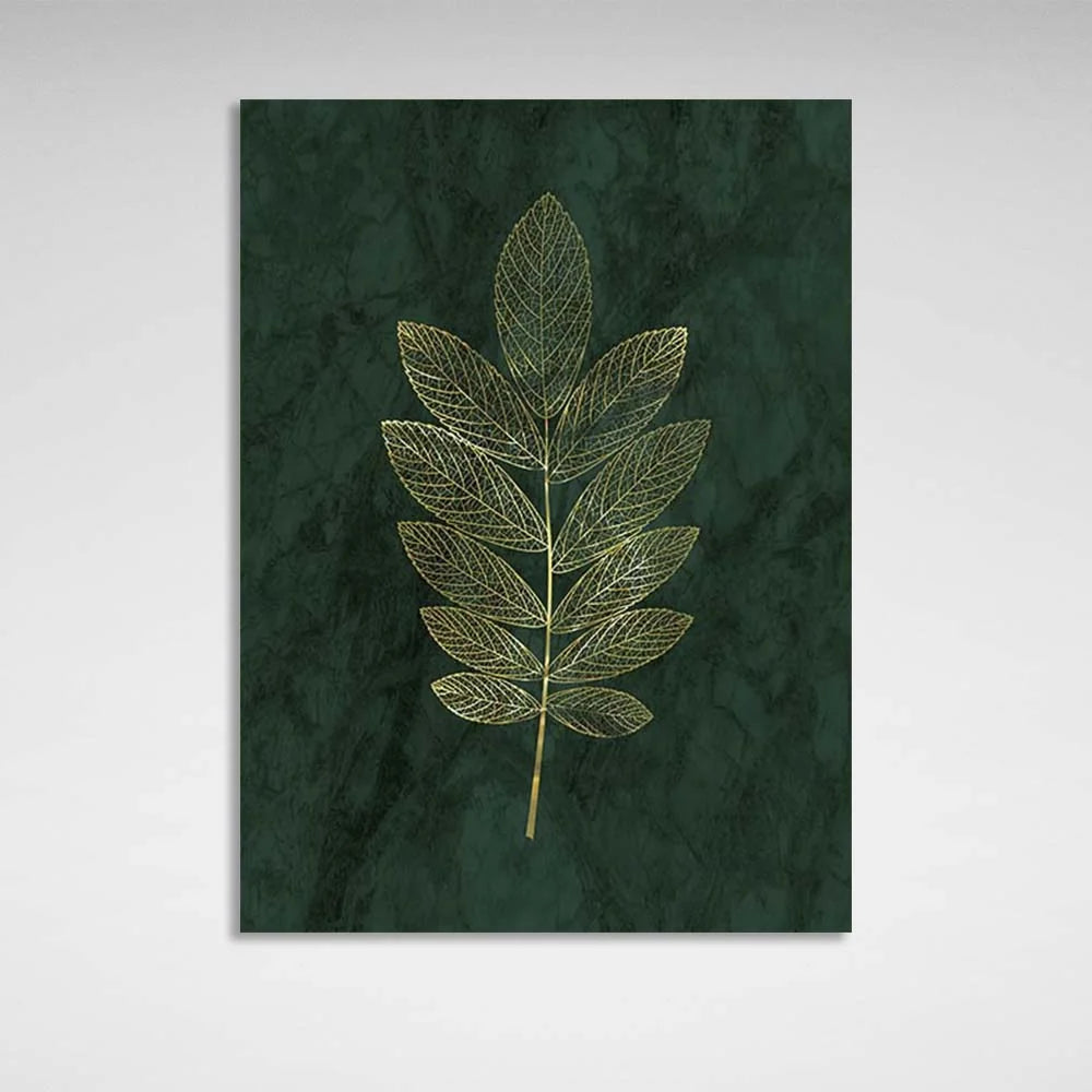 Canvas Wall Art Print Golden branch on dark green background