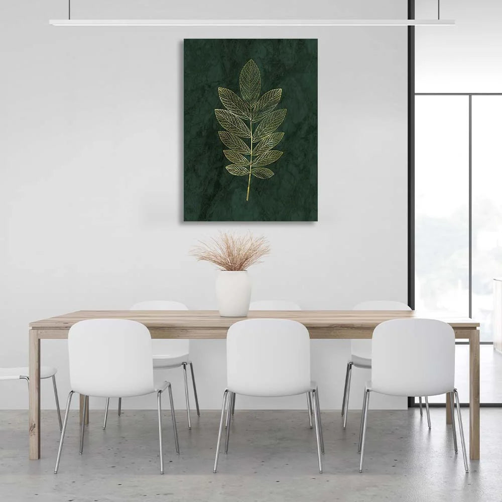 Canvas Wall Art Print Golden branch on dark green background