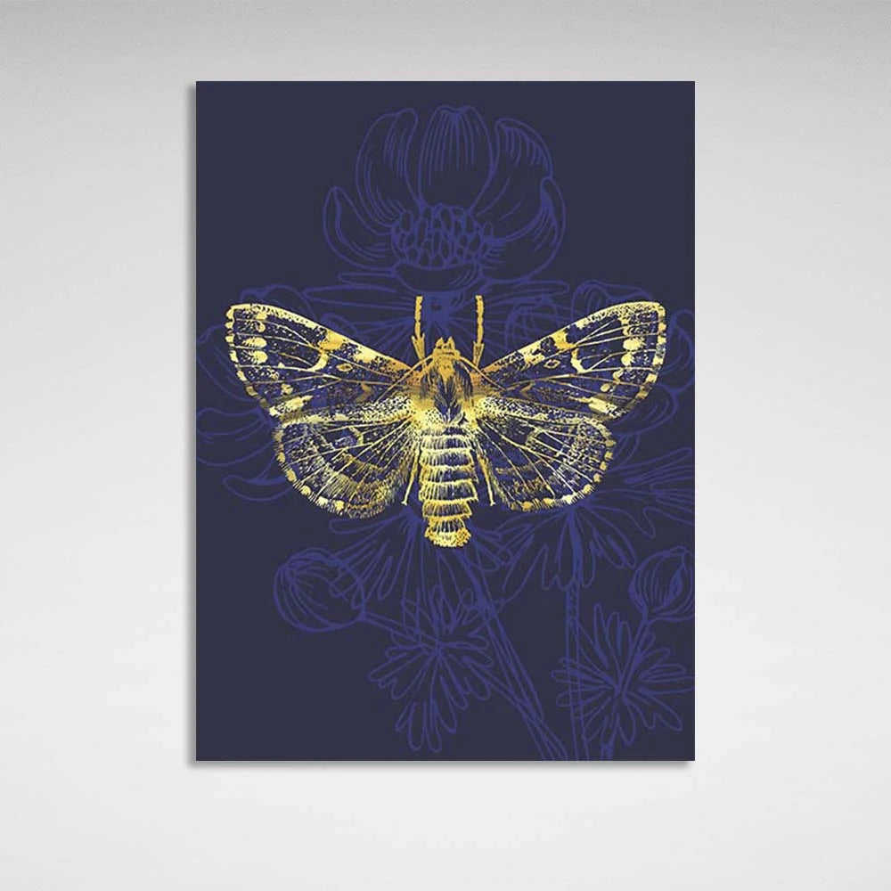 Canvas Wall Art Print Golden moth on dark blue background